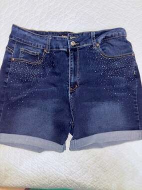 Beyond Us Rhinestone Embellished Cuffed Denim Shorts Dark Wash Size 20